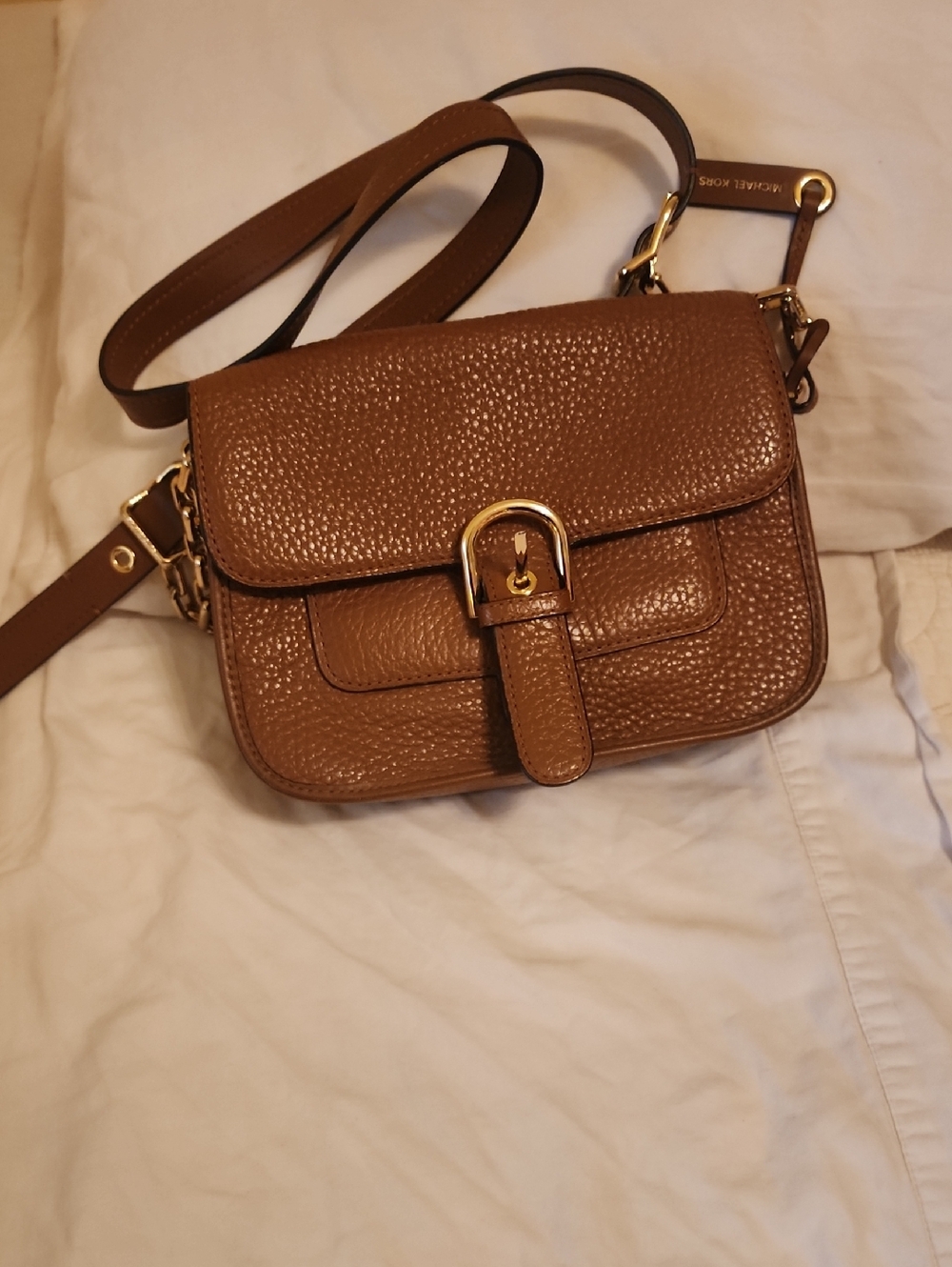 Michael Kors Brown Pebbled Leather Crossbody with Gold Hardware